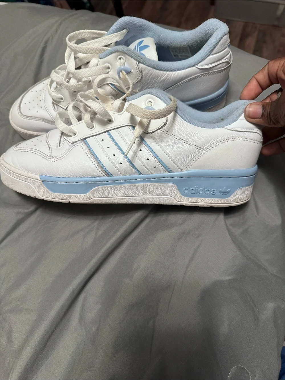 adidas White Sneakers with Light Blue Accents